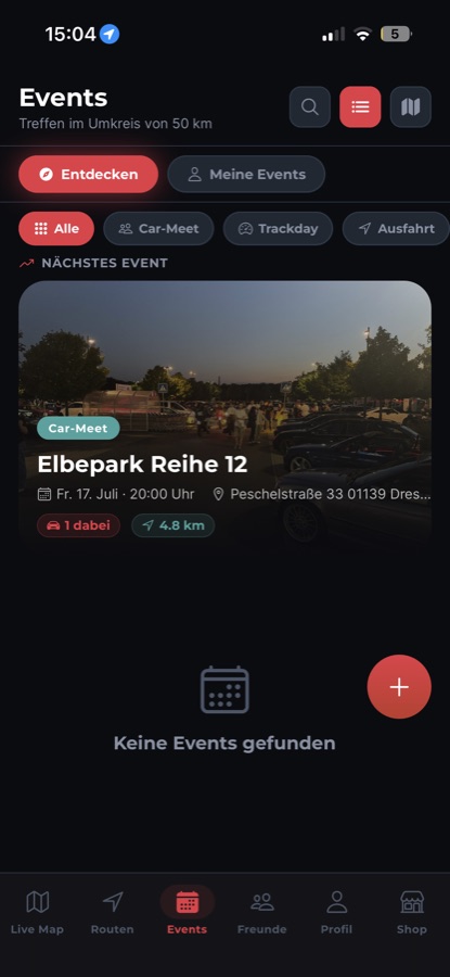 DriveLink Events-Screen