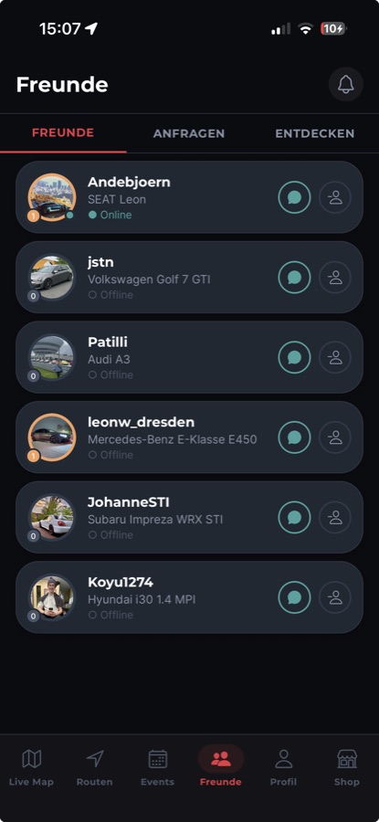 DriveLink Freunde-Screen
