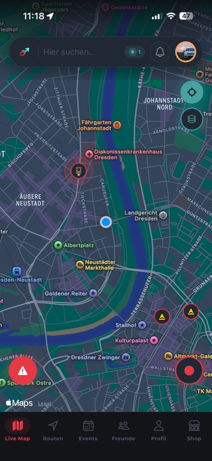DriveLink Live-Karte mit Spots und Radar-Warnungen
